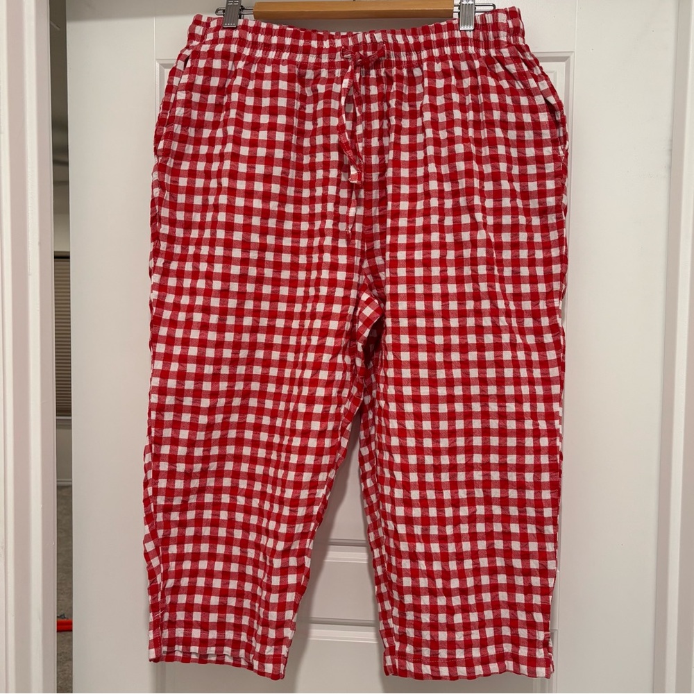 Red Gingham 100% Cotton Capri